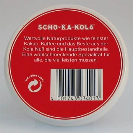SCHO-KA-KOLA von Stollwerck, Dose Rückseite