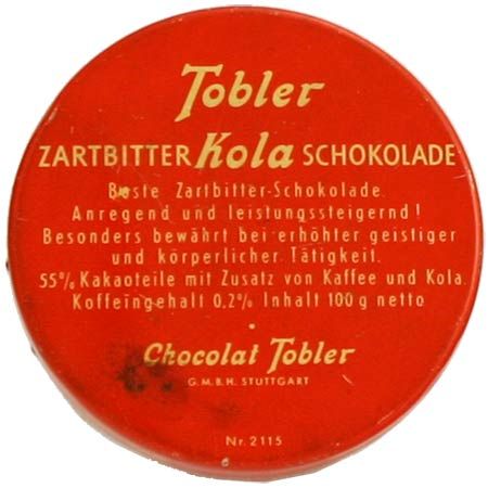 Kola Zartbitter Schokolade von Tobler, Dose Rückseite