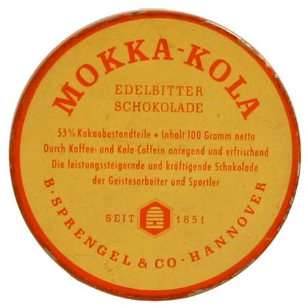 Mokka-Kola Schokolade von Sprengel, Dose Rückseite