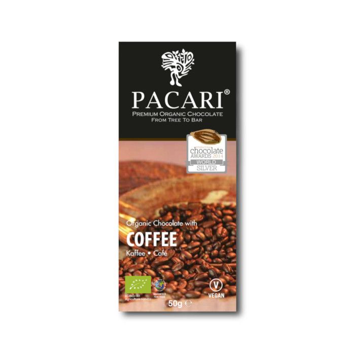 Bean to Bar Bio Schokolade mit Kaffee von Pacari aus Ecuador.