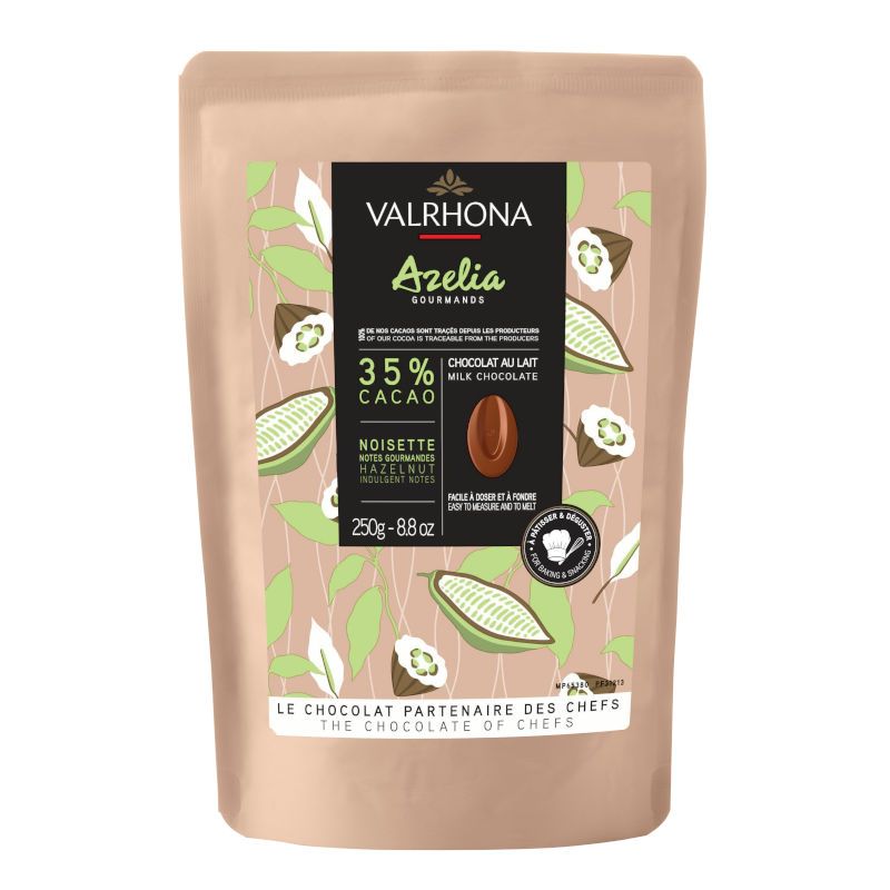 Sonderangebot: Azélia Haselnuss-Milchschokolade von Valrhona. Sonderangebot: Azélia Haselnuss-Milchschokolade von Valrhona.