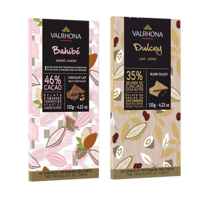 Valrhona stellt zwei neue Feinschmeckertafeln vor. Dulcey Kaffee und Bahibe Mandel Valrhona stellt zwei neue Feinschmeckertafeln vor. Dulcey Kaffee und Bahibe Mandel