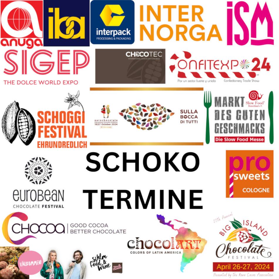 Festivals, Kongresse, Wettbewerbe und Fachmessen rund um Schokolade.