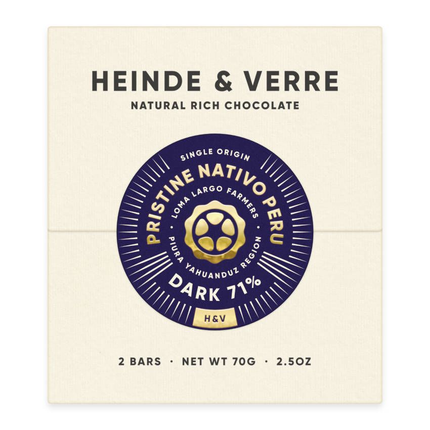 Pristine Nativo Peru Schokolade von Heinde & Verre aus Rotterdam. Pristine Nativo Peru Schokolade von Heinde & Verre aus Rotterdam.