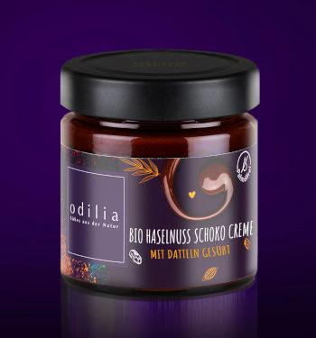 Bio Haselnuss Schoko Creme mit Datteln gesüsst.