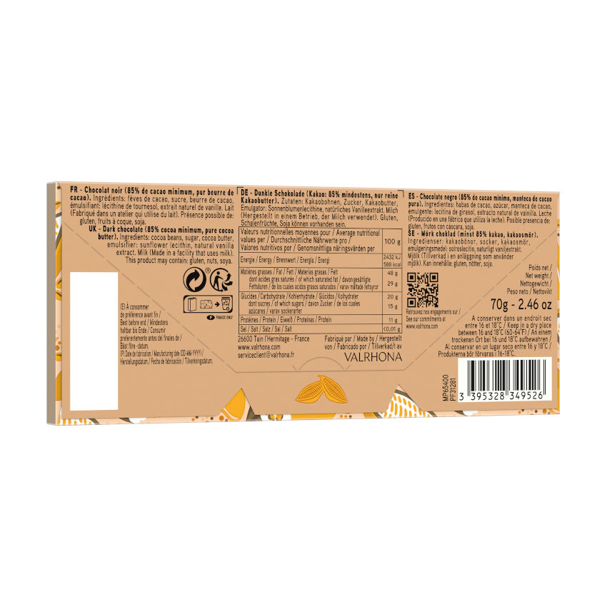 Abinao 85 % - Schokoladentafel von Valrhona, Rückseite