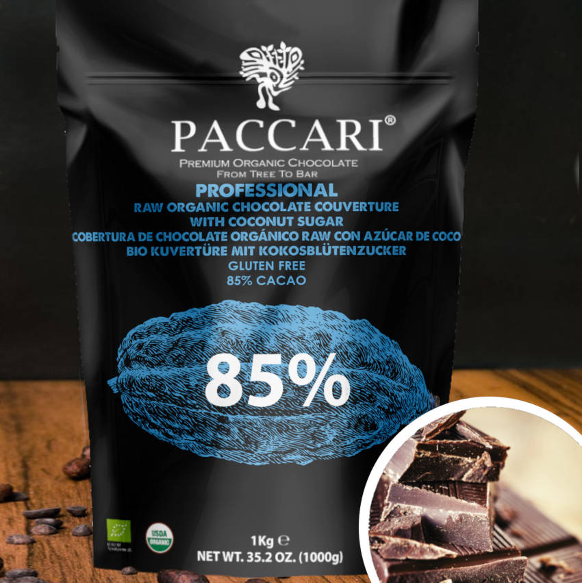 Bio Roh-Kuvertüre 85% mit Kokoszucker von Pacari / Paccari