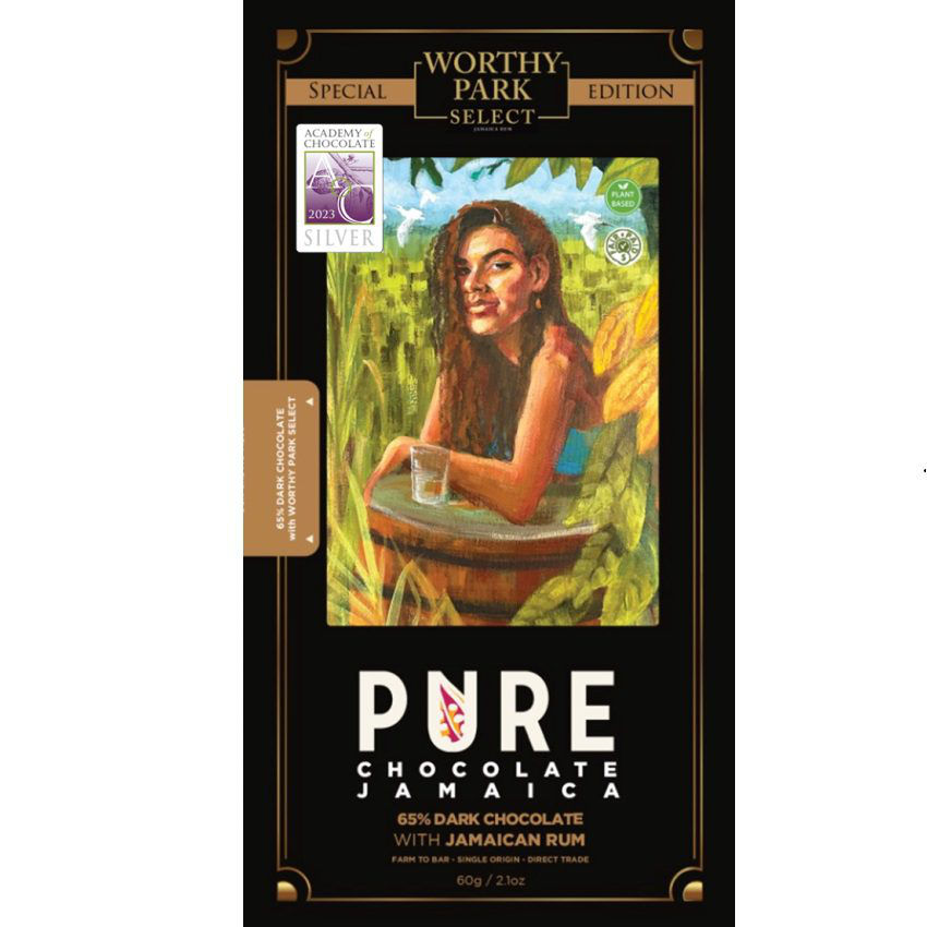 Dunkle Schokolade mit jamaikanischem Worthy Park Rum 65% Tafel - PURE Chocolate