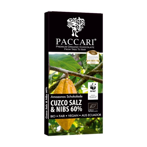 [170089] Bio Schokolade Paccari mit Cuzco Pink Salz & Nibs, 60% Kakao (WWF)