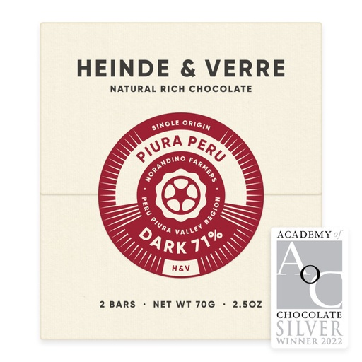 [170160] Fruity Piura Peru Dark 71% - Dunkle Schokolade 70g von Heinde & Verre