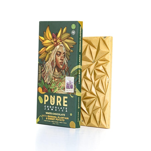 [170583] Weiße Schokolade mit Banane, Kochbanane und Süßkartoffel - Vegane Tafel - PURE Chocolate